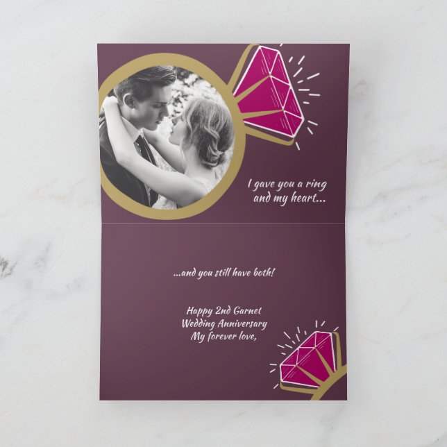 Cartão segundo de aniversário de casamento e depois foto (Interior)