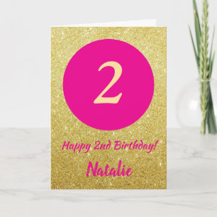 Cartão segundo Feliz Aniversário Rosa Quente e Dourado B