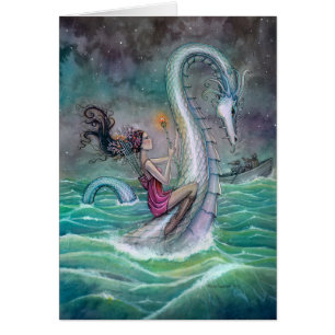Cartão Seis de Paus Arte Fantasia Tarot Serpente Marinho