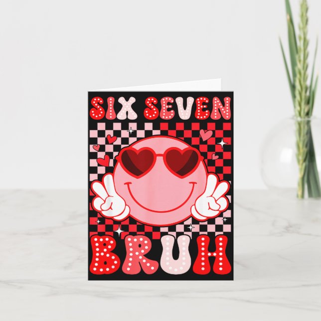 Cartão Seis Sete Bruh Groovy Rosto Sorridente Sungles Dia (Frente)