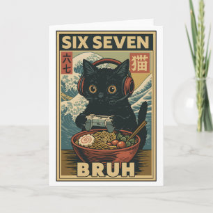 Cartão Seis Sete Bruh Vintage Gato Meme Presente para Hom