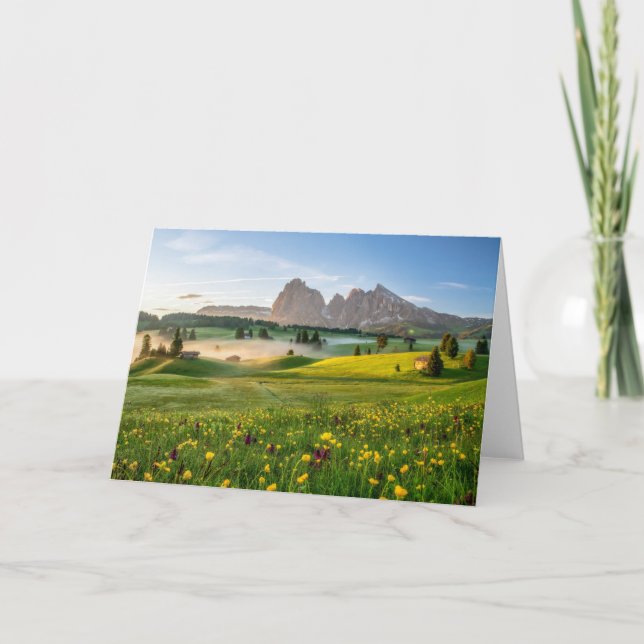 Cartão Seiser Alm, cumes da dolomite, Italia (Frente)