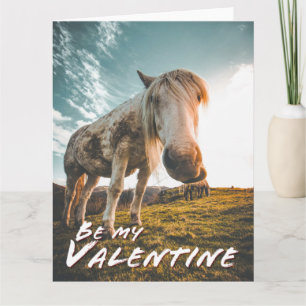 Cartão Seja meu Valentim com cavalo olhando