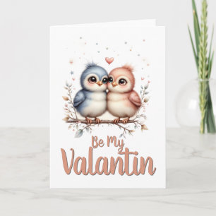 Cartão Seja Meu Valentin – Arte de Pássaros de Amor no Di