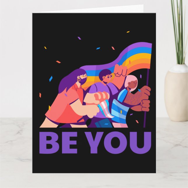 Cartão Seja você. LGBT+Orgulho. Sinalizador arco-íris (Frente)