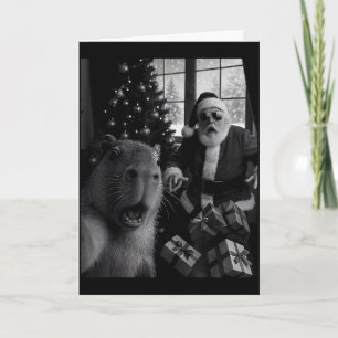 Cartão Selfie de Capivara com Papai Noel Capivara Engraça