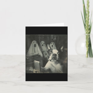 Cartão Selfie Engraçado de Boston Terrier com Fantasmas n
