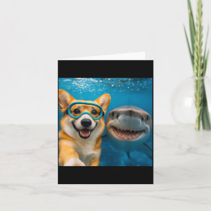 Cartão Selfie Engraçado de Corgi com Amantes de Tubarão e