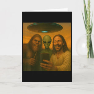 Cartão Selfie Pé Grande Jesus Alien - Criptídeo Engraçado