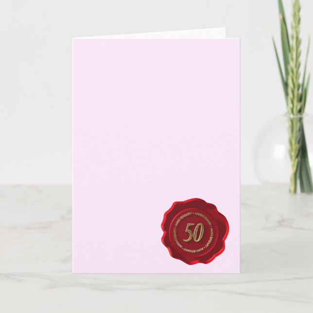 Cartão selo de cera vermelha de aniversário de 50 anos (Frente)
