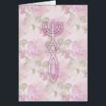 Cartão Selo messiânico floral<br><div class="desc">O selo messiânico,  no rosa em um fundo floral. O selo,  do século I,  é uma combinação de um Menorah,  um símbolo judaico antigo,  junto com o Ichthys,  um símbolo antigo da fé cristã e dos seguidores de Yeshua,  criando uma estrela de David na intersecção.</div>