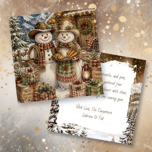 Cartão Senhor e Senhora Boneco de Neve Natal Country e We