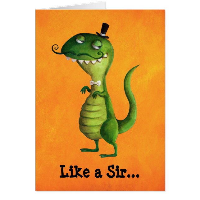 Cartão Senhor T-rex com Moustaches (Frente)