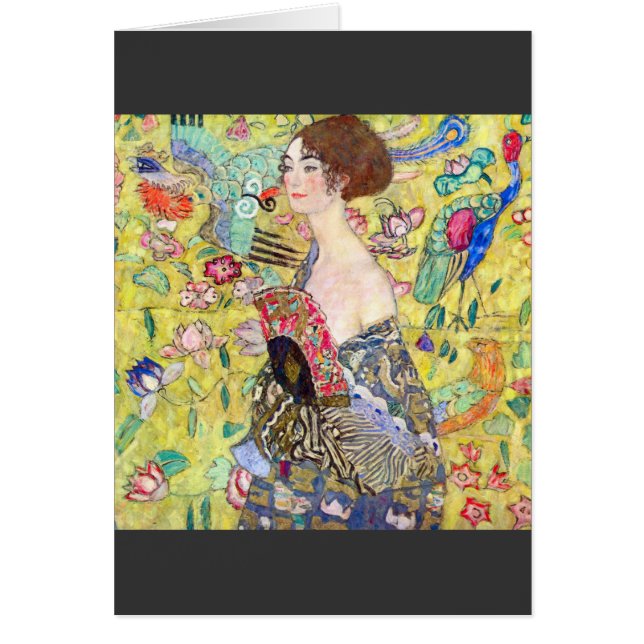 Cartão Senhora com o fã por Gustavo Klimt (Frente)