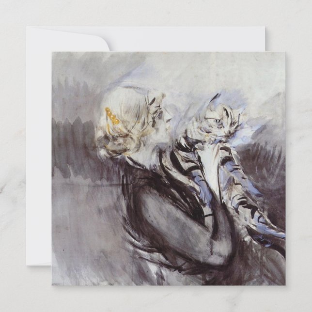 Cartão Senhora com um gato de Cinza (por Giovanni Boldini (Frente)