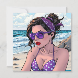 Cartão Senhora da praia em Shades, Bikini e Bandana