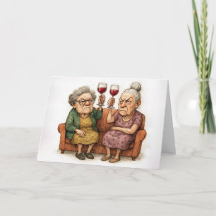 Cartão Senhora de Aniversário Mal-Humorada com Vinho Tint