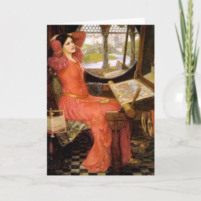 Cartão Senhora de Shalott que senta-se em sua mesa (Frente)