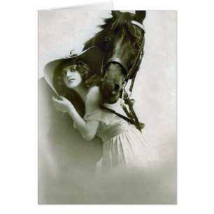 Cartão Senhora e cavalo do vintage
