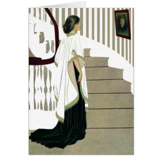 Cartão Senhora Elegante Ascende a Escada