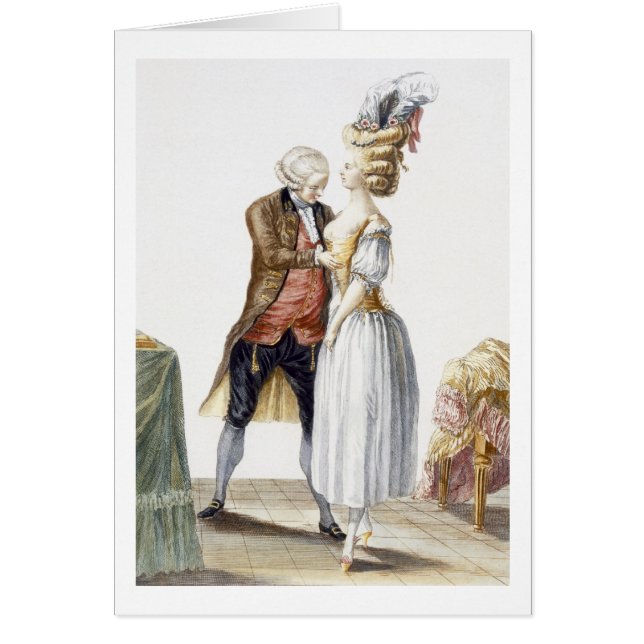 Cartão Senhora elegante em um encaixe com seu alfaiate, (Frente)