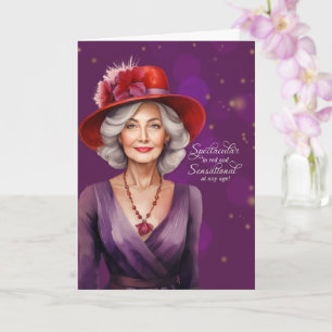 Cartão Sensacional de Vermelho com Vestido Roxo de Aniver