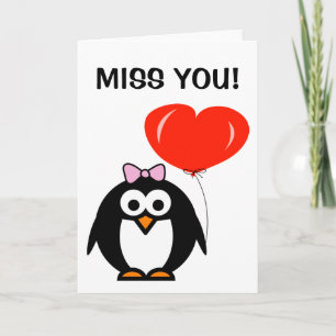 Cartão Sente saudades do cartão. pinguim com balão verm