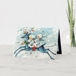 Cartão sentimentos de natais vintages Anjos renas