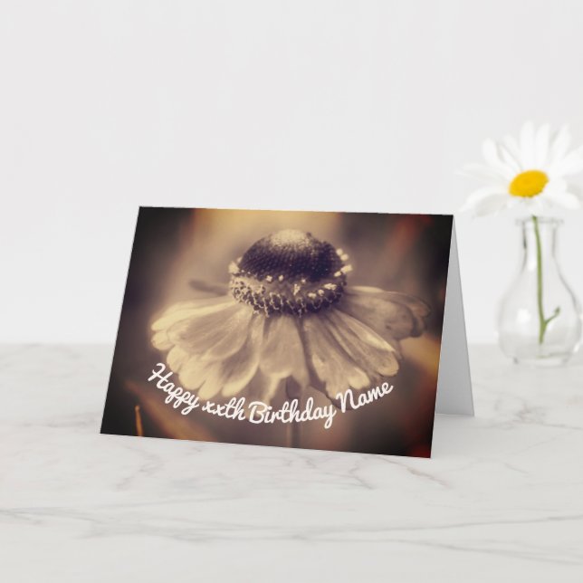 Cartão Sepia Zinnia Flor Personalizado Aniversário (Planta pequena)