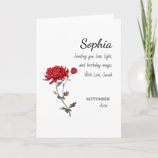 Cartão September Aster Personalized Birthday (Frente)