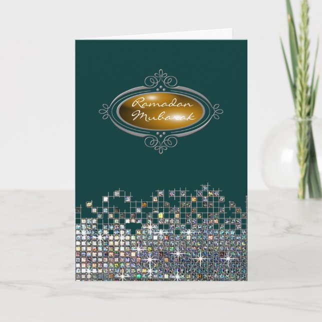 Cartão Sequin elegante Ramadan Mubarak (Frente)