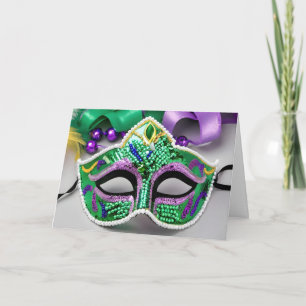 Cartão Sequin Mardi Gras Mask Birthday