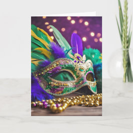 Cartão Sequin Mardi Gras Mask Birthday
