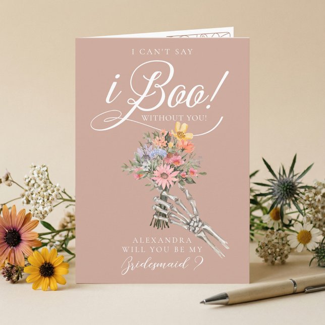 Cartão Será Minha Dama de Honra? Esqueleto Gótico Boho Fl (Be My Bridesmaid? Gothic Skeleton Boho Wildflowers Card)