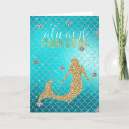 Cartão Sereia Água Dourado Prata Brilho Glitter 