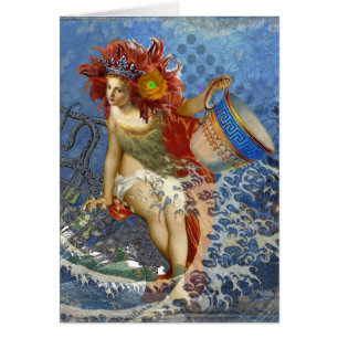 Cartão Sereia Aquário Arte Azul Gótica
