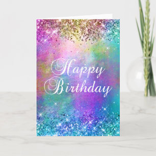 Cartão Sereia Arco-Íris Brilhante Glitter Aniversário Fel