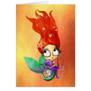 Cartão Sereia assustador com polvo