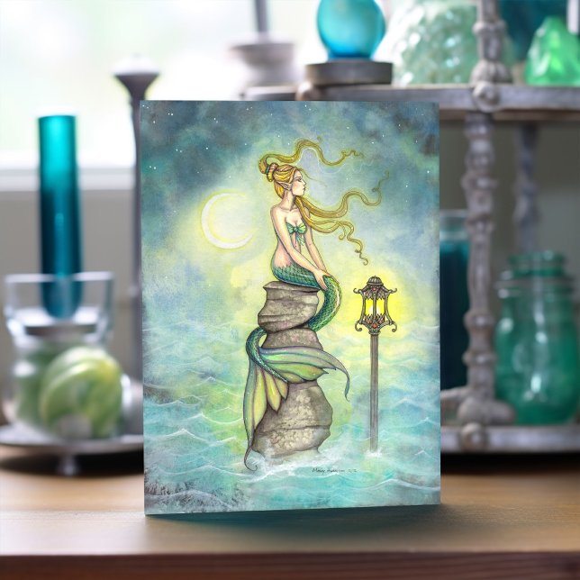 Cartão Sereia com Lanterna e Arte Fantástica da Lua (Criador carregado)