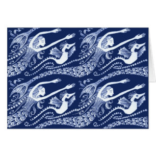 Cartão Sereia com pérolas e cavalo marinho