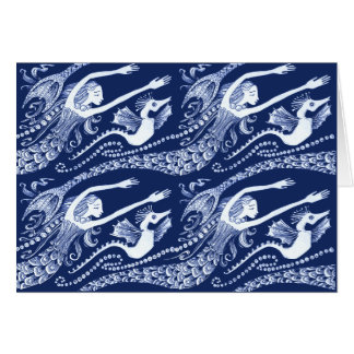 Cartão Sereia com pérolas e cavalo marinho