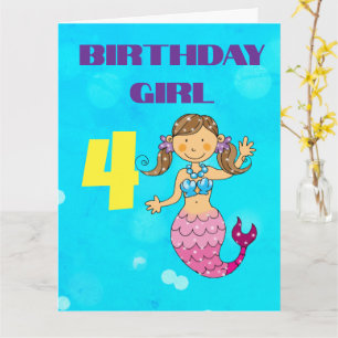 Cartão Sereia de Cabelo Castanho Personalizado Menina de