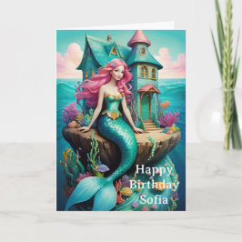 Cartão Sereia do Oceano Feliz Aniversário 