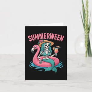 Cartão Sereia do Summerween Esqueleto Praia Flamingo Dia
