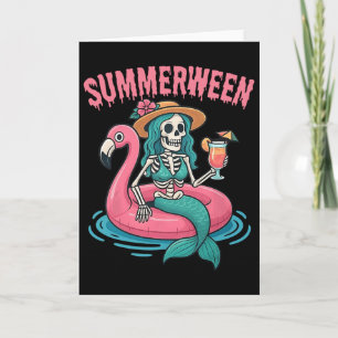Cartão Sereia do Summerween Esqueleto Praia Flamingo Dia
