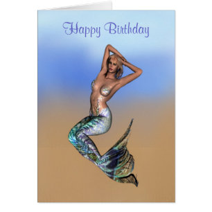 Cartão Sereia loura bonito que coloca na praia