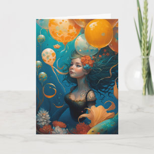 Cartão Sereia Pintura Balões de Aniversário