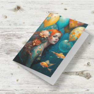 Cartão Sereia Pintura Balões de Aniversário