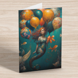 Cartão Sereia Pintura Balões de Aniversário