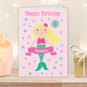 Cartão Sereia Rosa Personalizada Idade e Nome Bonito Aniv